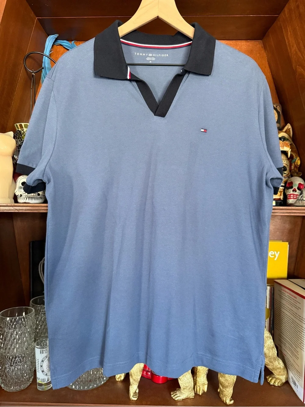 Tommy Hilfiger - Open Neck Polo - Light Blue / Black - Men’s Medium NWOT